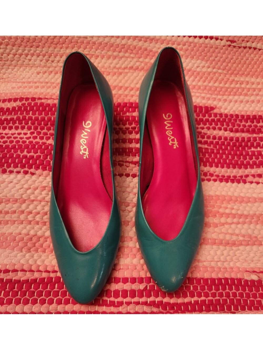 Vintage 80s Turquoise Leather Heels Size 6.5